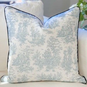 Light Blue Toile Pillow Cover, Nursery Pillow, Farmhouse Decor, Cottage Core, Grandmillenial Decor, Decorative Pillow, Accent Throw Pillow