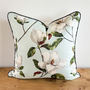 Covington Magnolia Pillow Cover, Mint Green Pillow, Grandmillenial Decor, Farmhouse Decor, Decorative Throw Pillow, Floral Pillow, Magnolia image 1