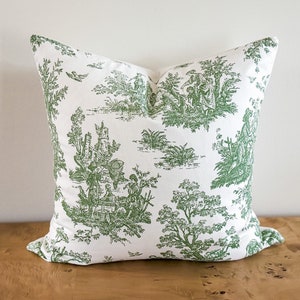 Green Colonial Pine Toile Pillow Cover, Nursery Pillow, Cottage Core, Farmhouse Decor, Grandmillenial Decor, Decorative Accent Throw Pillow