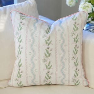 Danika Herrick Pink Vines Floral Pillow Cover in Linen Cotton Canvas - Grandmillenial Decor