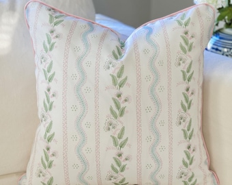 Danika Herrick Pink Vines Floral Pillow Cover in Linen Cotton Canvas - Grandmillenial Decor