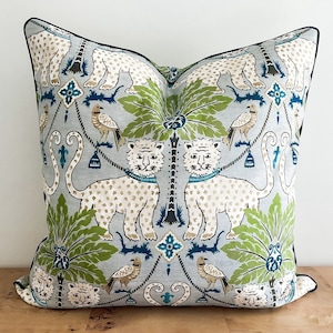 Happy Jaguar Indoor Outdoor Tropical Pillow Cover - Chinoiserie Grandmillennial Decor