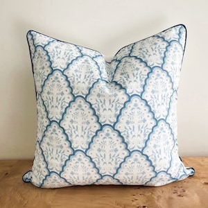 Danika Herrick Blue Scallop Pillow Cover, Paisley Pillow, Coastal Pillow, Grandmillenial Decor, Decorative Pillow Throw Pillow, Gift for Her