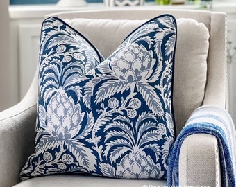 Serena & Lily Vintage Indigo Artichoke Pillow Cover, Coastal Decor, Pillow Cases, Designer Pillow, Floral Throw Pillow, Grandmillenial Decor