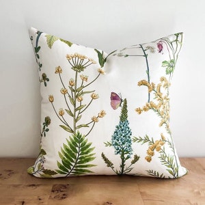 Ballard Designs Isabella Green Cream Botanical Pillow Cover, Floral Butterfly Decorative Throw Accent Pillow Cover, Grandmillenial, Nursery