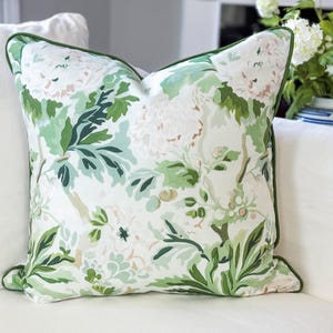 Whitney English British Enigma Pillow Cover, Green & Blush, Traditional Decor, Floral Pillow, Decorative Pillow, Grandmillenial Decor