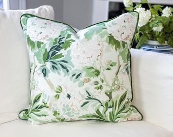 Whitney English British Enigma Green White Floral Pillow Cover - Grandmillenial Decor