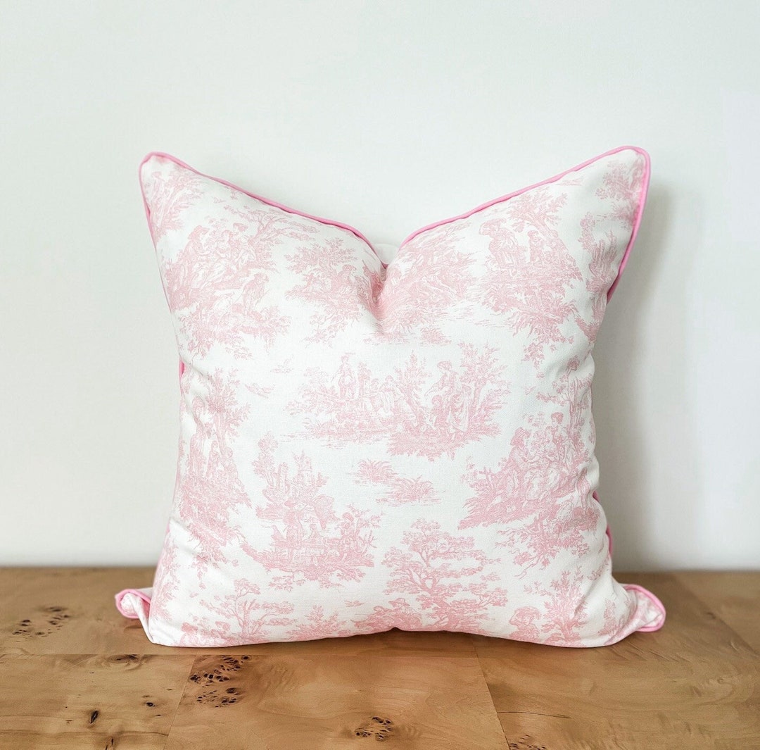 Pink & White Toile De Jouy Pillow Cover, French Country Grandmillenial