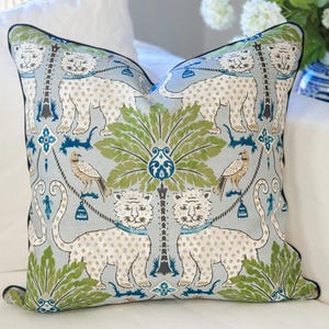 Happy Jaguar Indoor Outdoor Tropical Pillow Cover - Chinoiserie Grandmillenial Decor