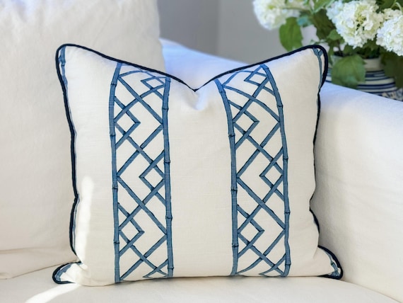 Blue Trellis Decorative Throw Pillow Cover Printed Blue Trellis Decorative Throw Pillow Cover Printed