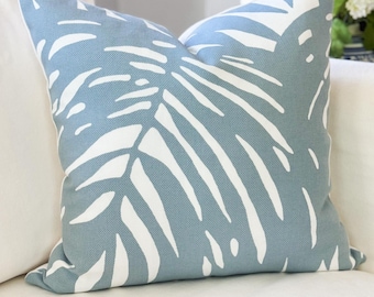 Serena and Lily Indoor Outdoor Blue Palm Pillow Cover - Coastal Grandmillennial Decor