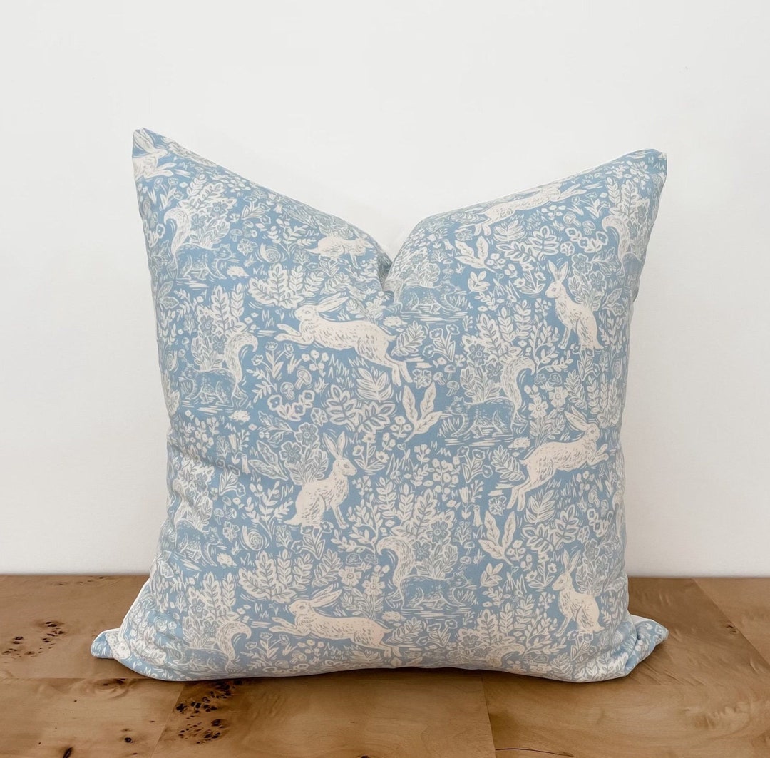 Rifle Paper Co Wildwood Fable Blue and Cream Bunny / Rabbit Floral