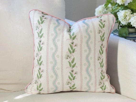 Danika Herrick Pink Vines Floral Pillow Cover in PERFORMANCE LINEN | Grandmillenial Decor