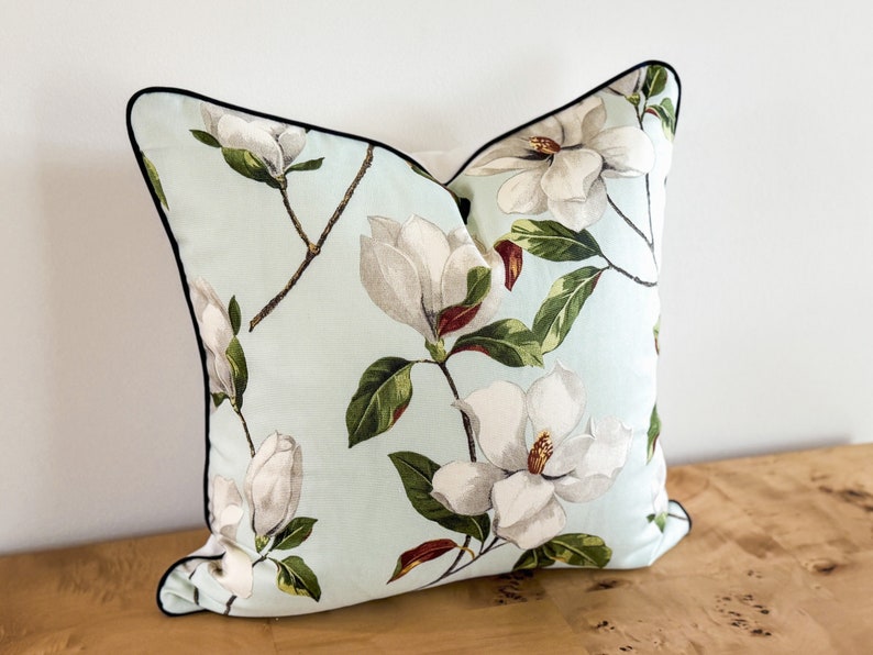 Covington Magnolia Pillow Cover, Mint Green Pillow, Grandmillenial Decor, Farmhouse Decor, Decorative Throw Pillow, Floral Pillow, Magnolia image 2