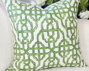 Imperial Jade Trellis Pillow Cover - Chinoiserie Grandmillennial Decor