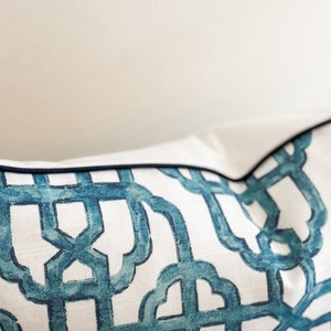 Imperial Seaside Blue & White Lattice Trellis Pillow Cover, Geometric Decorative Accent Throw Pillow, Designer Chinoiserie Grandmillenial image 3