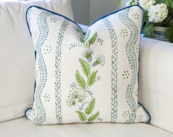 Danika Herrick Blue Green Floral Vines Pillow Cover - Grandmillenial Decor