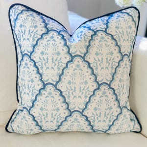 READY TO SHIP 18x18 Danika Herrick Blue Scallop Pillow Cover, Paisley Pillow, Coastal Pillow, Grandmillenial Decor, Decorative Pillow