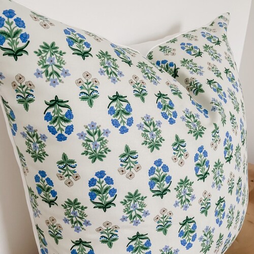 Indigo Blue and Natural Floral Pillow Cover Etsy