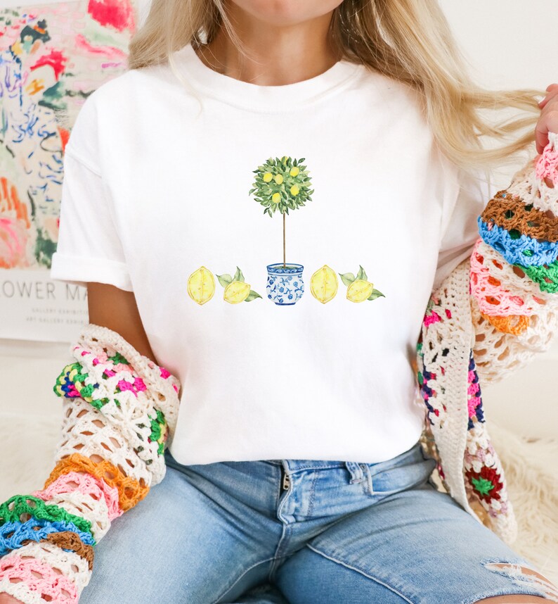 Minimalist Lemon Topiary Tshirt, Coastal Shirt, Grandmillenial Shirt, Plant Lovers Gift, Summer Lemon Tree Shirt, Comfort Colors T Shirt zdjęcie 1