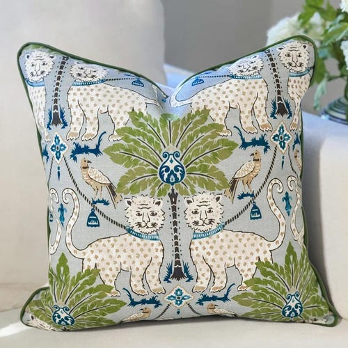 Happy Jaguar Indoor Outdoor Tropical Pillow Cover | Chinoiserie Grandmillennial Decor