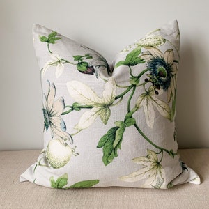 Ballard Designs Lottie Gray Passion Fruit Floral Pillow Cover, Grey White Green LINEN Grandmillenial Decorative Accent Throw Nursery Bedroom