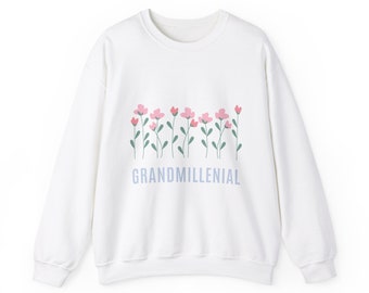 Minimalist Floral Grandmillenial Logo Crewneck Sweatshirt, Feminine Traditional Coastal Grandma Cozy Loungewear, Interior Design Lover Gift