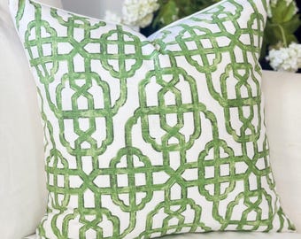 Imperial Jade Trellis Pillow Cover - Chinoiserie Grandmillennial Decor
