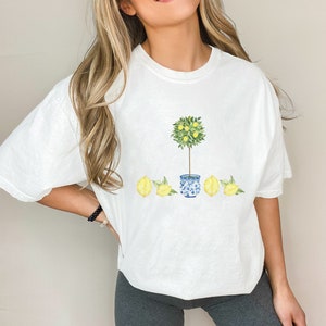 Minimalist Lemon Topiary Tshirt, Coastal Shirt, Grandmillenial Shirt, Plant Lovers Gift, Summer Lemon Tree Shirt, Comfort Colors T Shirt zdjęcie 3