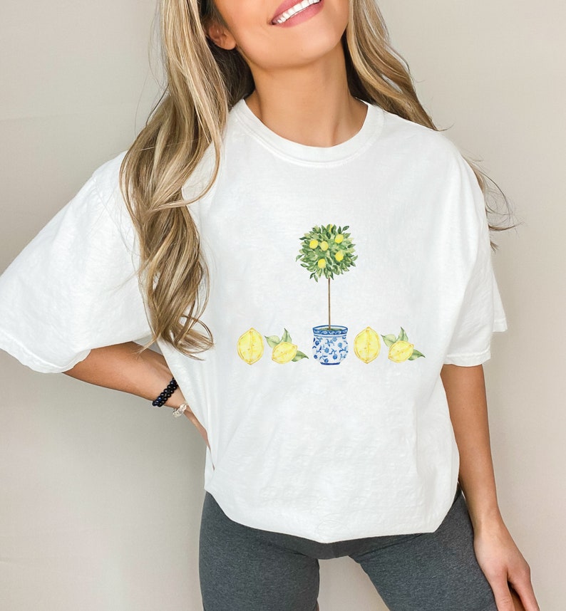 Minimalist Lemon Topiary Tshirt, Coastal Shirt, Grandmillenial Shirt, Plant Lovers Gift, Summer Lemon Tree Shirt, Comfort Colors T Shirt zdjęcie 3