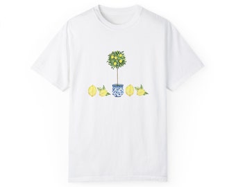 Minimalist Lemon Topiary Tshirt, Amalfi Coast Inspired Grandmillenial Tee, Plant Lovers Gift, Summer Fruit Tree Shirt, Southern Belle Style