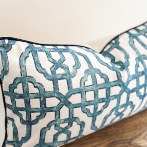 Imperial Seaside Blue & White Lattice Trellis Pillow Cover, Geometric Decorative Accent Throw Pillow, Designer Chinoiserie Grandmillenial image 2