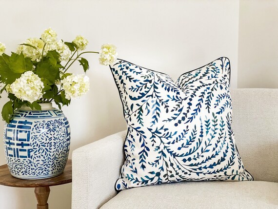 2-pack Cotton Slub Navy Distressed Floral Throw Pillows And Pillow