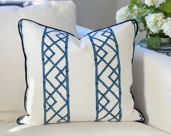 Ballard Reva Blue Bamboo Lattice Pillow Cover - Chinoiserie Grandmillenial Decor