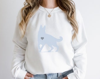 Minimalist Blue White German Shepherd Unisex Crewneck Sweatshirt, Dog Mom Lover Gift, Animal Advocate Coastal Grandmillenial Cozy Loungewear