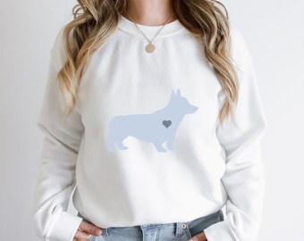 Minimalist Blue White Corgi Unisex Crewneck Sweatshirt, Fur Baby Dog Mom Lover Gift, Animal Advocate, Coastal Grandmillenial Cozy Loungewear