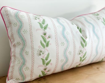 Danika Herrick Pink Floral Green Vines Pillow Cover, Grandmillenial Decor, Decorative Accent Throw Pillow, Nursery Pillow, Baby Shower Gift
