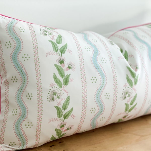 Danika Herrick Pink Floral Green Vines Pillow Cover, Grandmillenial Decor, Decorative Accent Throw Pillow, Nursery Pillow, Baby Shower Gift