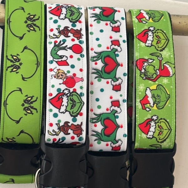 Verstelbare Grinch-hondenhalsband, winter, kerst, sneeuw, dolledupdoggie