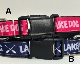 Adjustable Lake Dog Collar, Handmade Grosgrain Ribbon