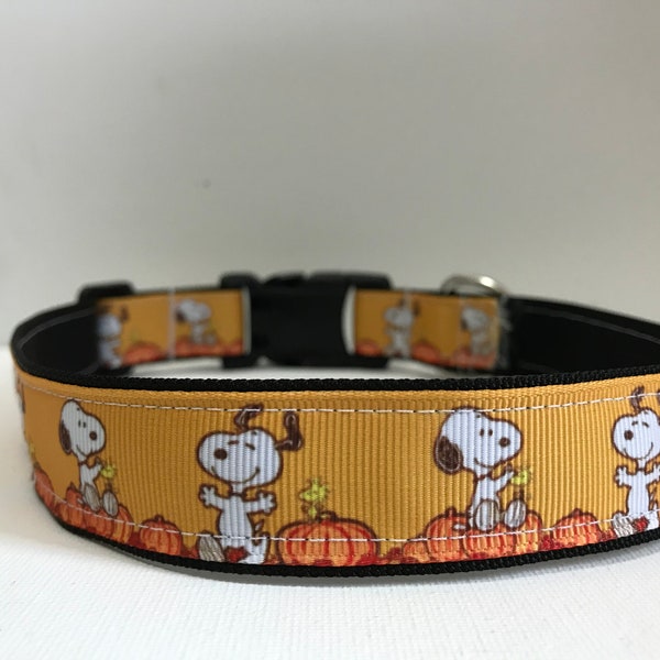 pumpkin snoopy dog collar, halloween dog collar, boy dog collar, girl dog collar, dog collar and leash, orange dog collar