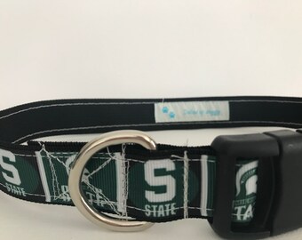 Michigan state football dog collar, msu dog collar, go green made in Michigan