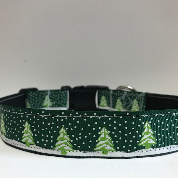 Green christmas tree dog collar, snow, holiday, winter, dolledupdoggie