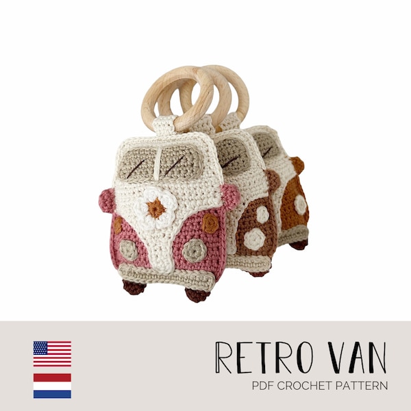 PDF crochetpattern Retro van rattle | Haakpatroon Retrobus rammelaar/ speenkoord ENG en NL | Amigurumi | crochet |
