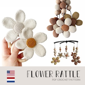 PDF crochetpattern Flower daisy rattle | Haakpatroon bloem rammelaar en/of speenkoord ENG en NL | Amigurumi | crochet | Madelief