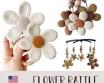 PDF crochetpattern Flower daisy rattle | Haakpatroon bloem rammelaar en/of speenkoord ENG en NL | Amigurumi | crochet | Madelief