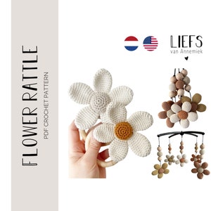 PDF crochetpattern Flower daisy rattle | Haakpatroon bloem rammelaar en/of speenkoord ENG en NL | Amigurumi | crochet | Madelief
