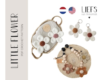 PDF crochetpattern Little flower keychain - pacifier flower | Haakpatroon Kleine bloem sleutelhanger - speenkoord bloem ENG - NL | Amigurumi