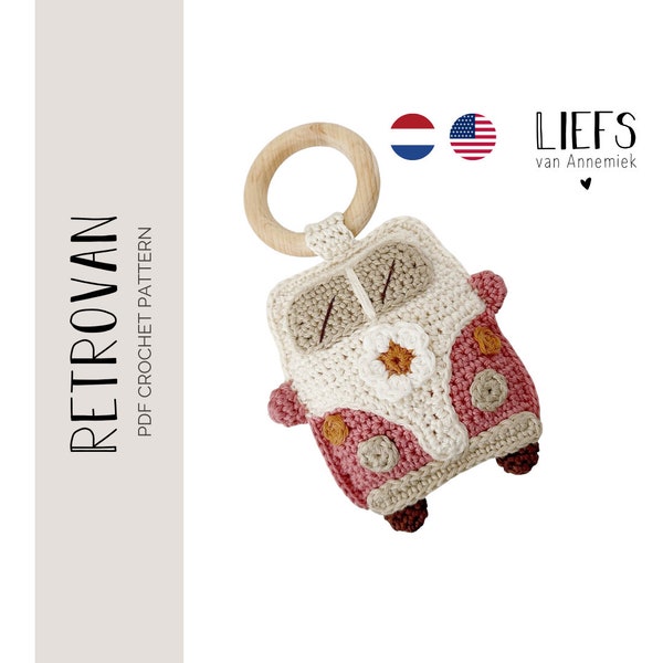 PDF crochetpattern Retro van rattle | Haakpatroon Retrobus rammelaar/ speenkoord ENG en NL | Amigurumi | crochet |