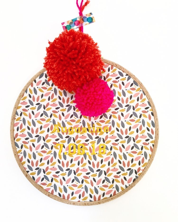 Tambour Décoratif Mini Alizée Prénom ou Phrase Brodé. Tissu Fantaisie. Décoration Pour Chambre d'enf